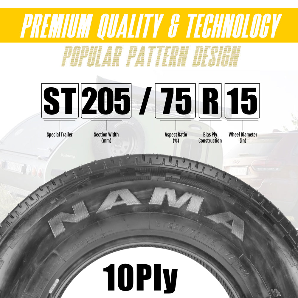 NAMA Set of 4 NM616 Trailer Tire 205/75R15 Load Range E 10 Ply