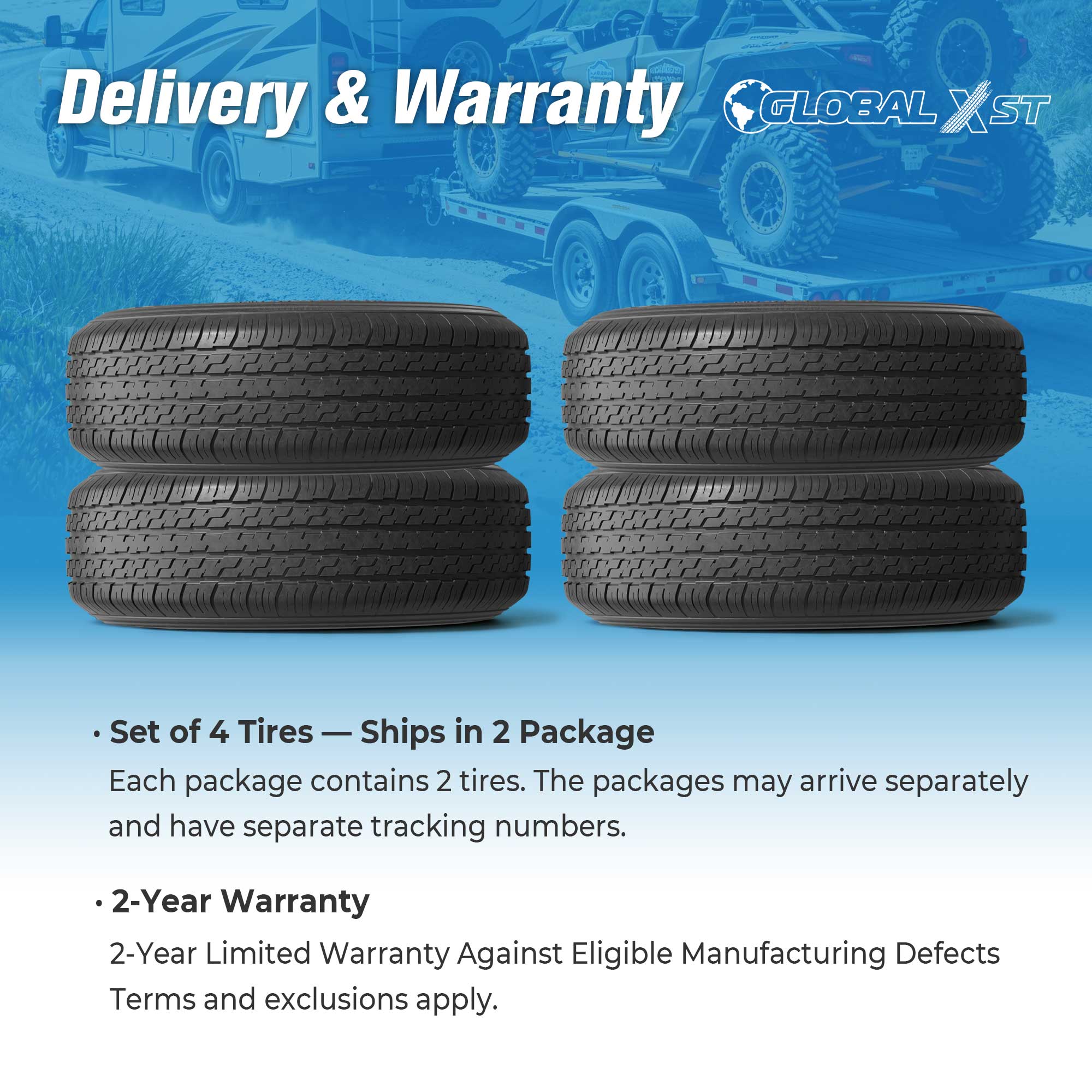GLOBAL GX669 ST235/80R16 Trailer Tires Load Range E 10-Ply Rated, Radial BSW Set of 4 for Compatible RV Travel, Boat, Utility and Cargo Trailers