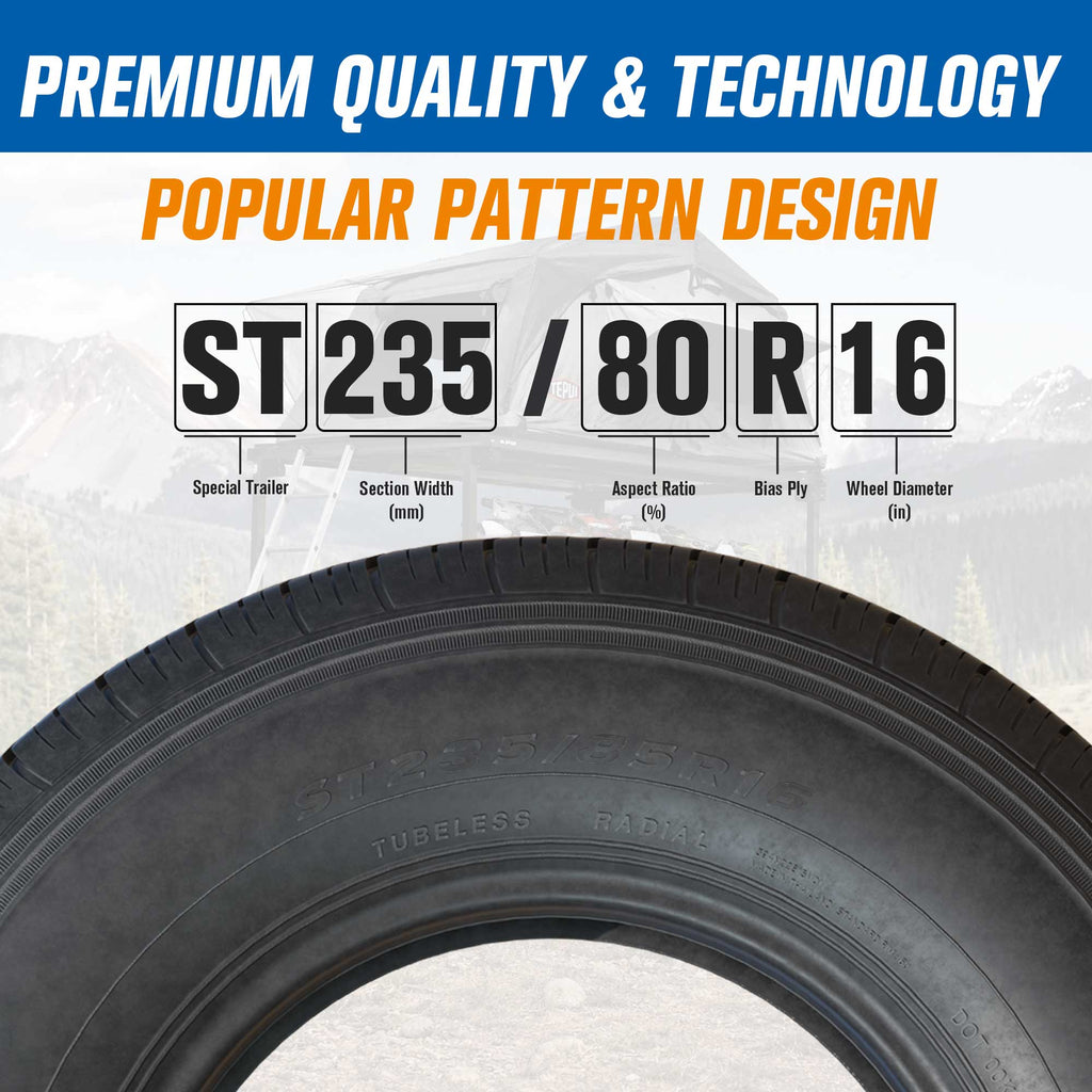 GLOBAL GX669 ST235/80R16 Trailer Tires Load Range E 10-Ply Rated, Radial BSW Set of 4 for Compatible RV Travel, Boat, Utility and Cargo Trailers